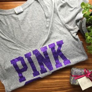 Pink Victoria's Secret Purple Sparkly V Neck Tee S